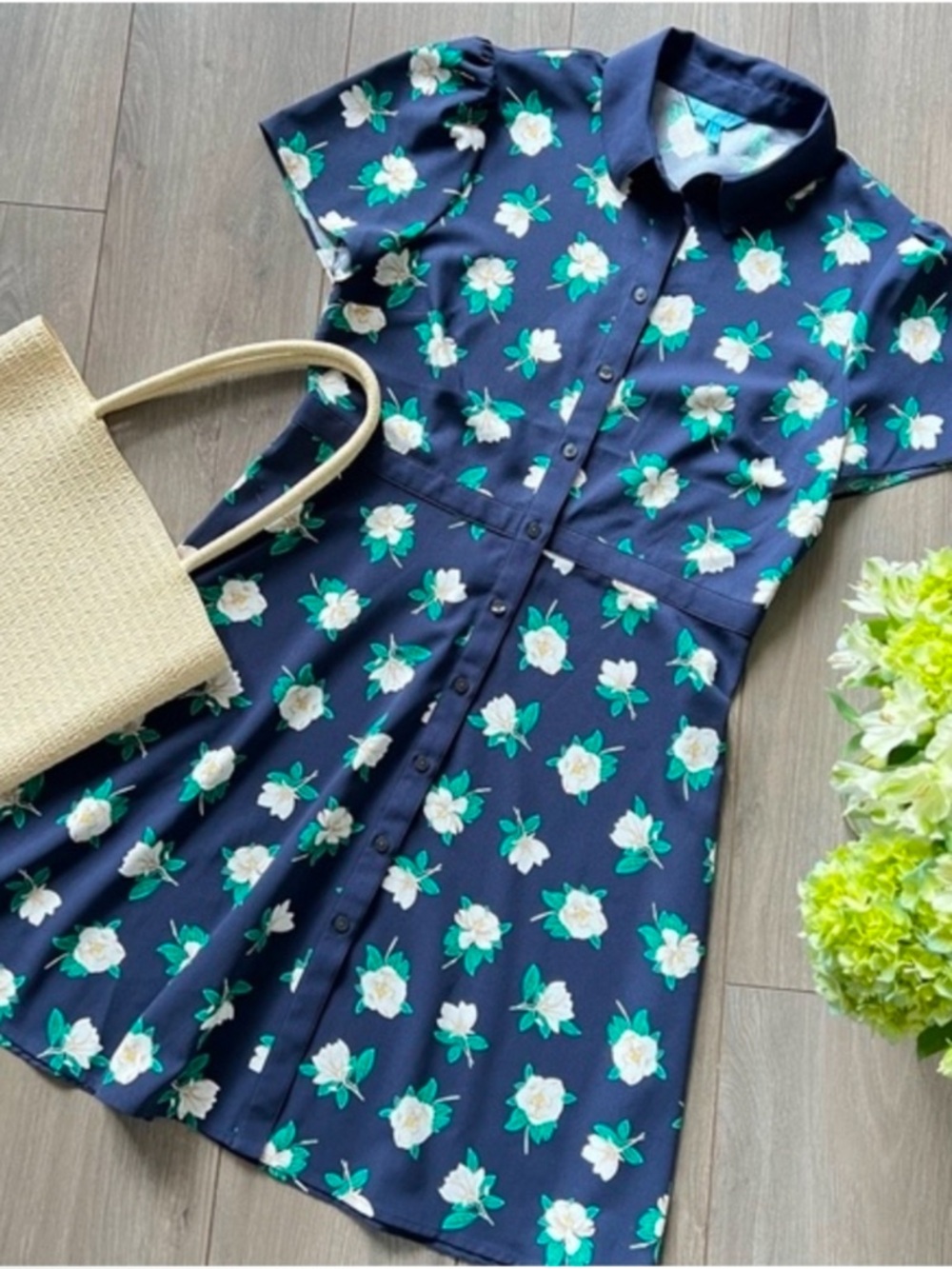 Draper James Faith Magnolia Shirt Floral Dress Button down Fit & Flare